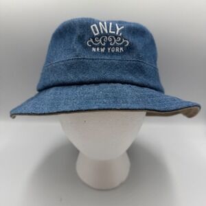 Only NY Bucket Hat Blue Denim Tan Khaki Embroidered Logo‎ M/L